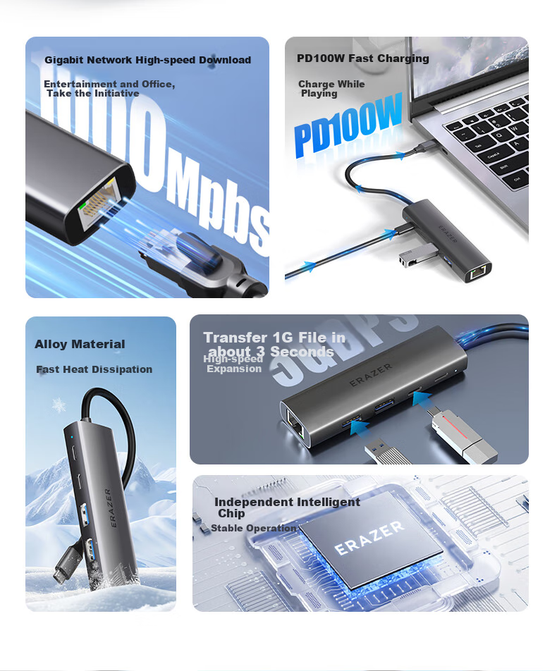 Lenovo Invests in Brand Yinengzhe Type-C Expansion Dock, Gigabit Ethernet Adapter, Network Cable Converter, Splitter, Universal USB, for Lenovo Computers, Laptops, And Desktops 2