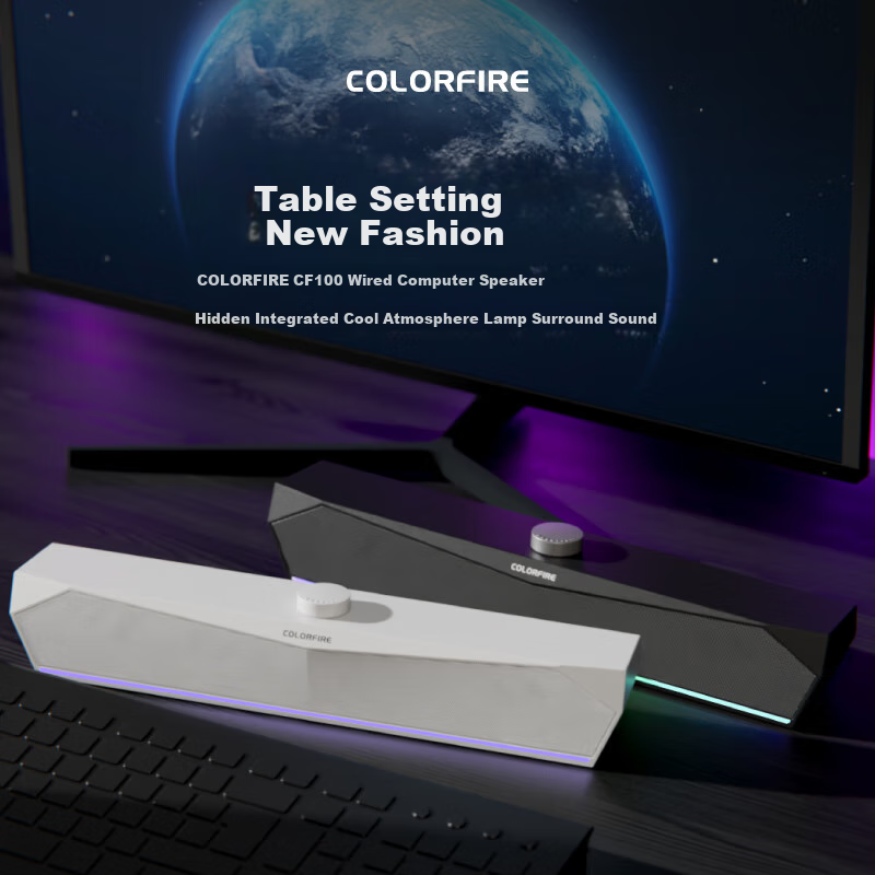 Компьютерные колонки COLORFIRE CF100, игровая акустика с RGB подсветкой, проводной сабвуфер для ПК и ноутбука, разъем 3.5 мм, черный