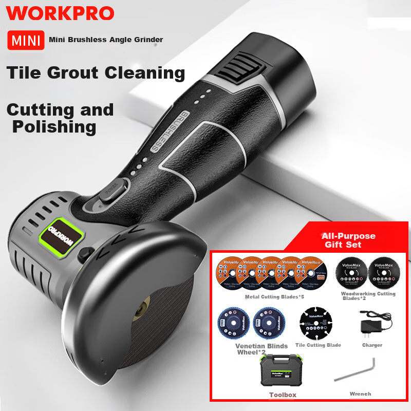 WORKPRO Mini Brushless Angle Grinder, Lithium Battery Polishing Machine, Handheld Rechargeable Grinding And Polishing Machine, Grinding Wheel Hand Grinder