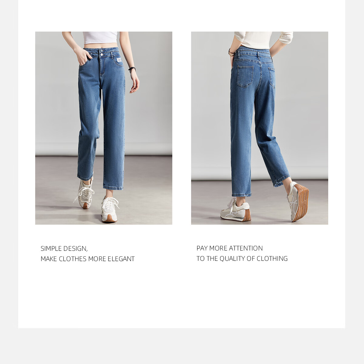 PinCai Women's Cropped Jeans, Petite Size, Solid Color, Slim Fit, High-Waisted, Stretchy, Side Slit, Straight-Leg Casual Pants P12KN1978 10