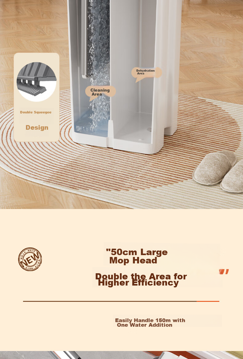 Dongfangliangjie Mop, All-In Household No-Hand Washing, Extra Large with Bucket, 50cm Scrubbing, Lazy Person's Mop, Flat Mop Cleaning Tool 4