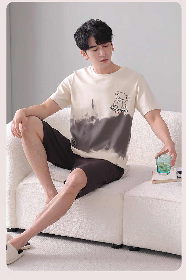 Zaishuo Men's Pajamas, Spring And Summer Cotton Short-Sleeve Shorts Two-Piece Set, Soft Comfortable Breathable Casual Home Wear Suit for Me 7