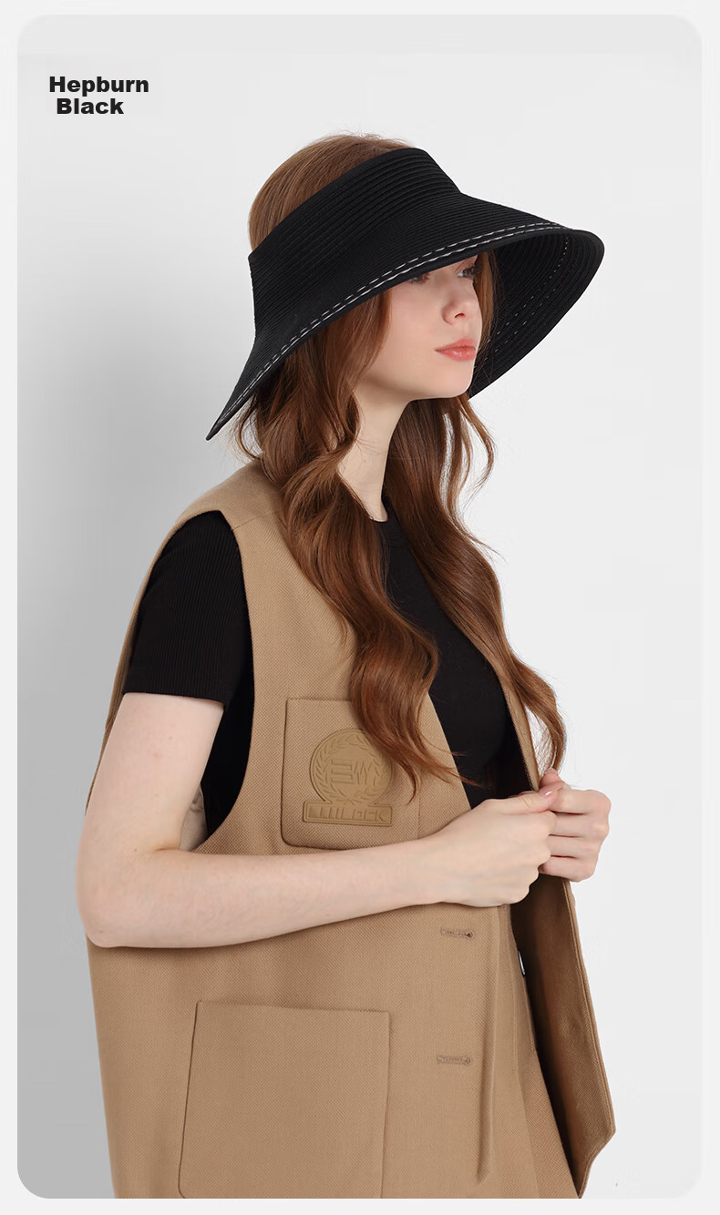 Kenmont Hepburn Style French Open-Top Sun Protection Straw Hat for Women Spring Summer Foldable Wide Brim Full Face Sun Hat KM-6058 8