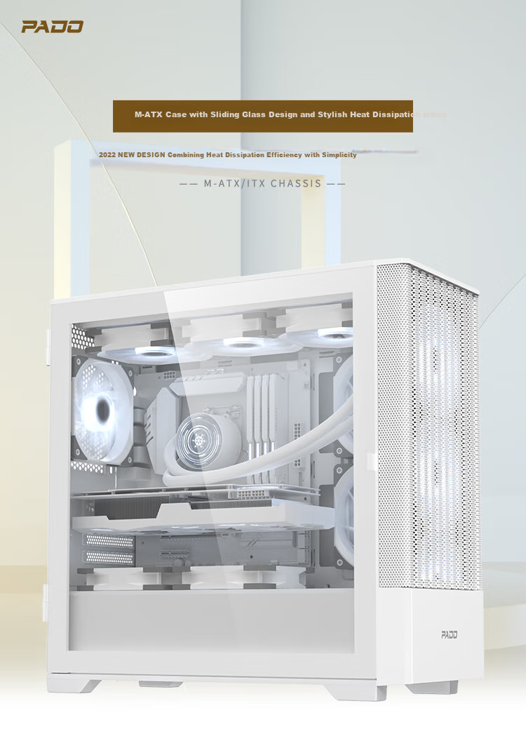 PADO W3 White Gaming Desktop Computer Case (11 Fan Positions for Strong Cooling/360mm Water Cooling/MATX Motherboard/Slide Glass Side Panel/5-Slot PCIE/Compatible with 5090) 1