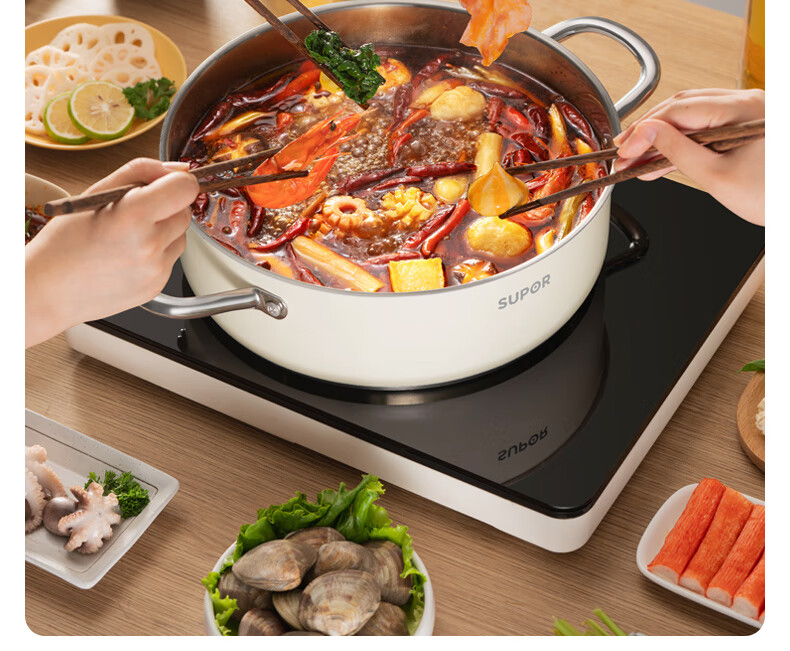 SUPOR 304 Stainless Steel Hot Pot for Home Use with Composite Bottom, Gas And Induction Compatible Soup Pot, 28cm Green ET28AAS04-G 8