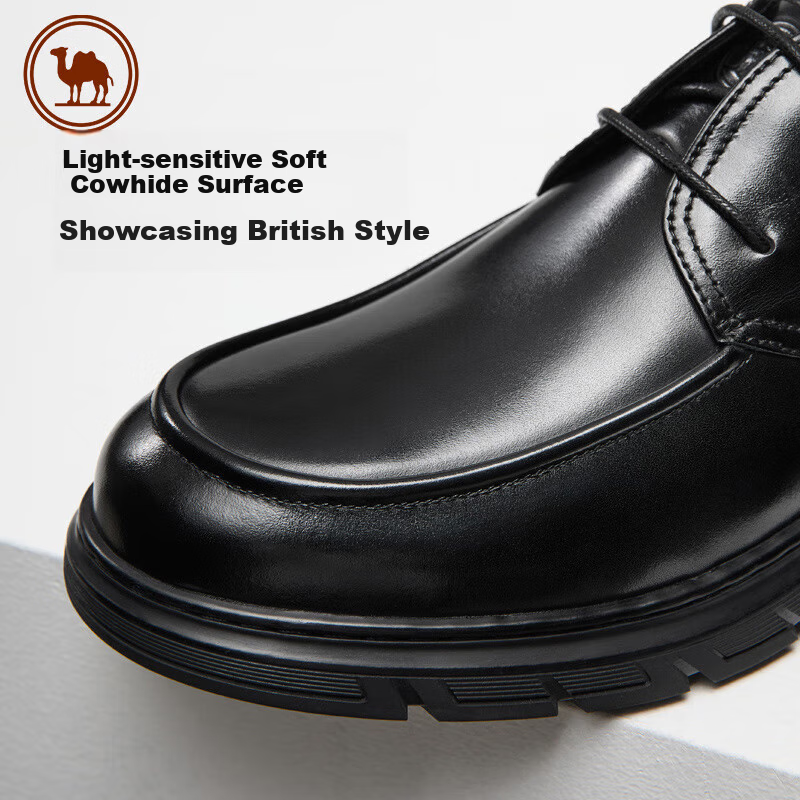 CAMEL Brand Men's Leather Shoes, Cowhide Business Lace-Up Derby Shoes, Formal Casual Wedding Shoes, P15S005005, Black, Size 40