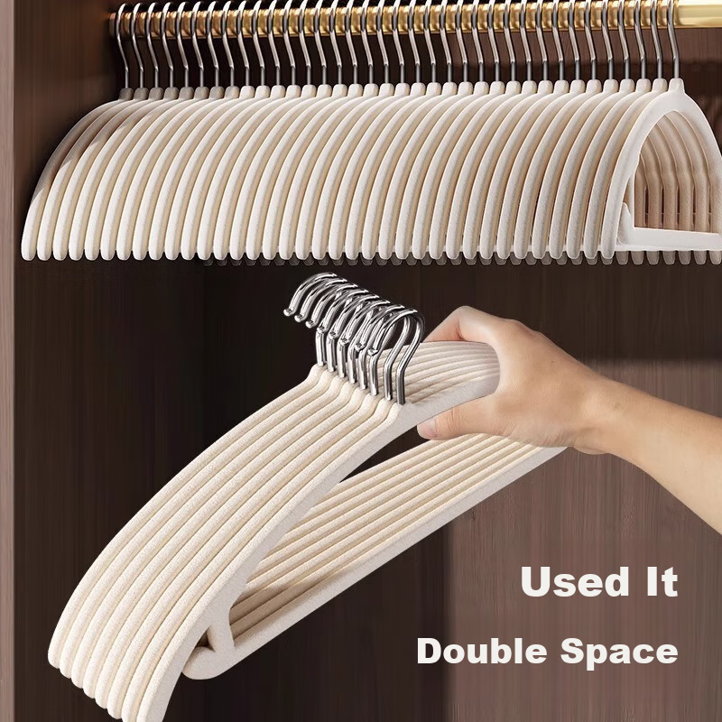 MUYA Flocked Hangers, Household Non-Slip Anti-Shoulder Angle Hangers, 10-Pack Seamless Hangers