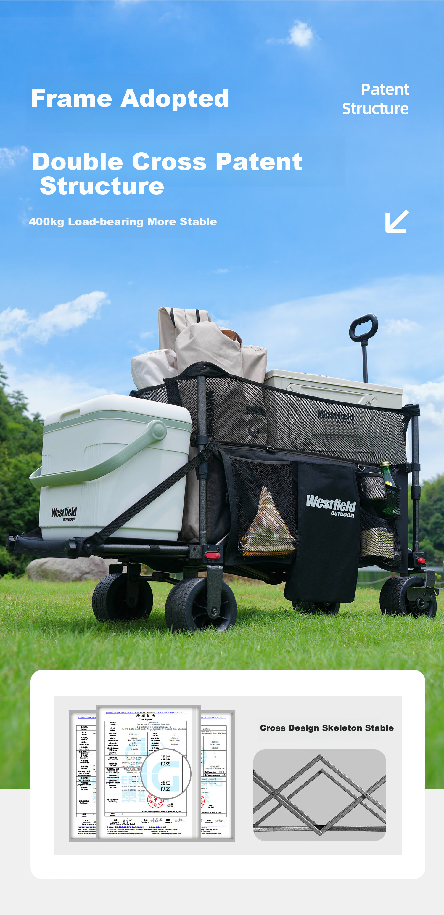 Westfieldoutdoor, My Flying Xuan Yuan Push-Up Heightened Dump Camping Cart, Outdoor Folding Campsite Cart, Picnic Stroller, Grocery Shopping Trolley, Pet Cart 4