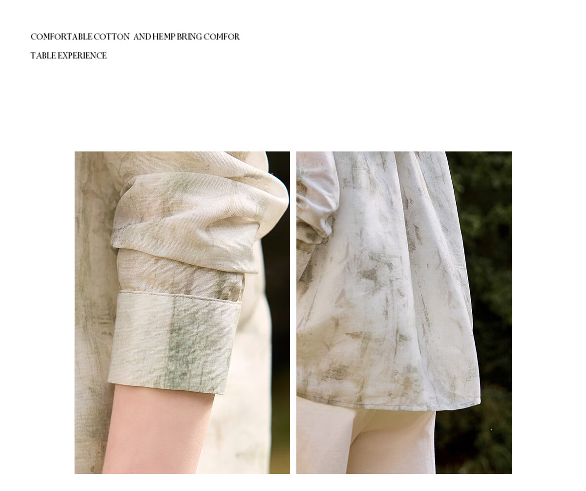 Chushen Spring And Summer Long-Sleeve Shirt for Women, Artistic Tie-Dye Printed Blouse Jacket Air Conditioning Shirt S52S020 Winter Light Green S 14