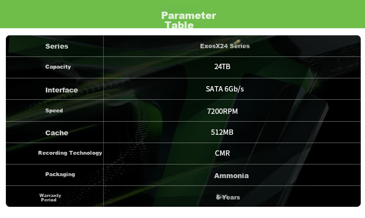 SEAGATE Enterprise Hard Drive, 24TB, 512MB Cache, 7200RPM, CMR Vertical Recording, SATA X24 Series, ST24000NM002H 5