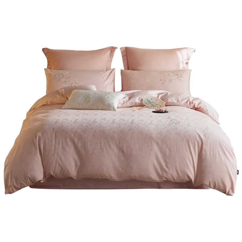 Dohia Home Textiles Dream of Red Chamber Pure Cotton Bedding Set, 50-Count Jacquard And 60-Count Sateen All-Cotton Bedsheet Duvet Cover High-End Set for 1.8/2m Bed, 229*230cm
