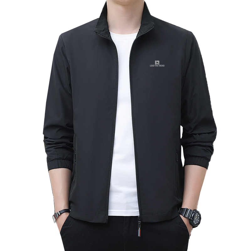 ROMON Men's Jacket, Spring And Autumn Stand-Collar Business Executive Jacket, Casual Windproof Coat for Men, Dad Style JK02 Black 3X