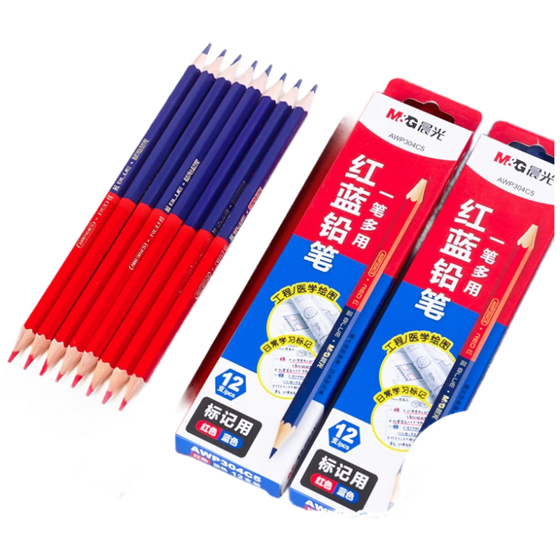 M&G Dual-Color Red And Blue Pencils, 12 Pcs/box Wooden Pencils for Engineering, Medical Drawing, And Marking AWP304C5