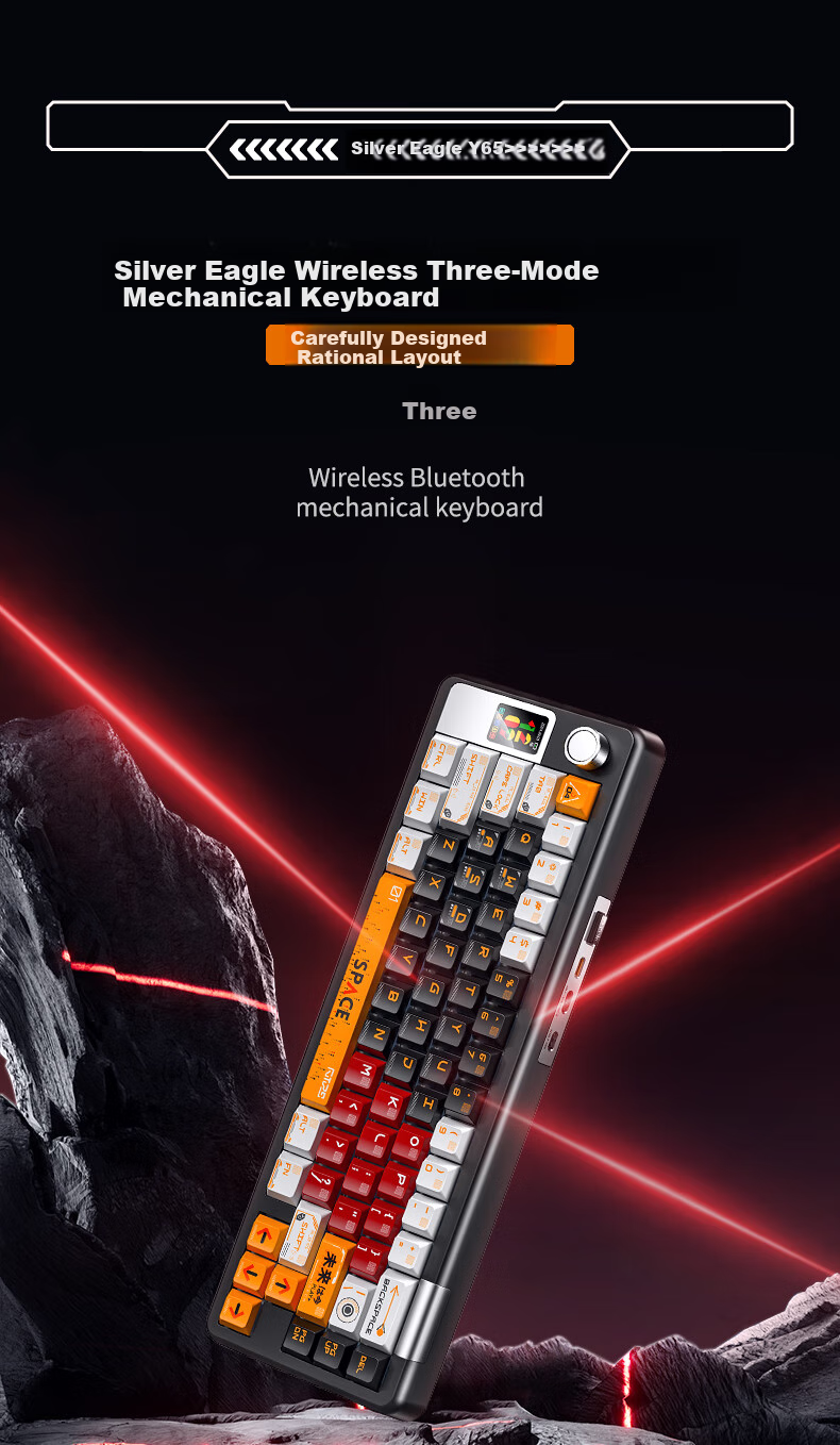 YINDIAO Y65S Tri-Mode Custom Kit, 65% Layout, Hot-Swappable Mounts, Full Anti-Ghosting, Gasket Structure, RGB Lighting Effects, Customizable Keycaps, Black Kit 1