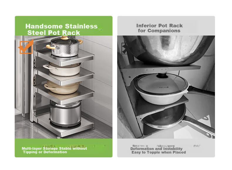 Shuaishi Kitchen Storage Rack, Stainless Steel Pot Rack, Cookware Organizer, Under-Sink Shelf, Multi-Layer Pot Rack inside Cabinets 11
