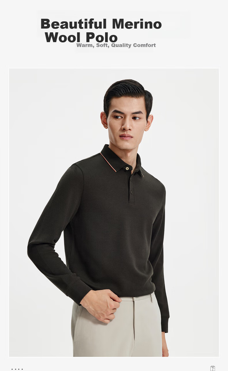 Goldlion [Contains Wool] Autumn And Winter Men's Simple Texture Business Casual Polo Shirt, Dark Brown-97, XX 1