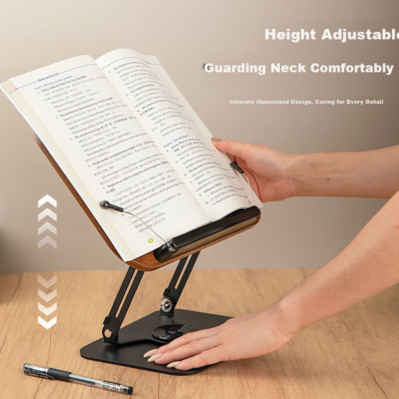 COMIX Wooden Reading Stand, 360° Rotating Support, Book And Writing Stand, Foldable Adjustable Height Multifunctional Student Desk Organizer, Children's Birthday Gift, XS-79 Brow
