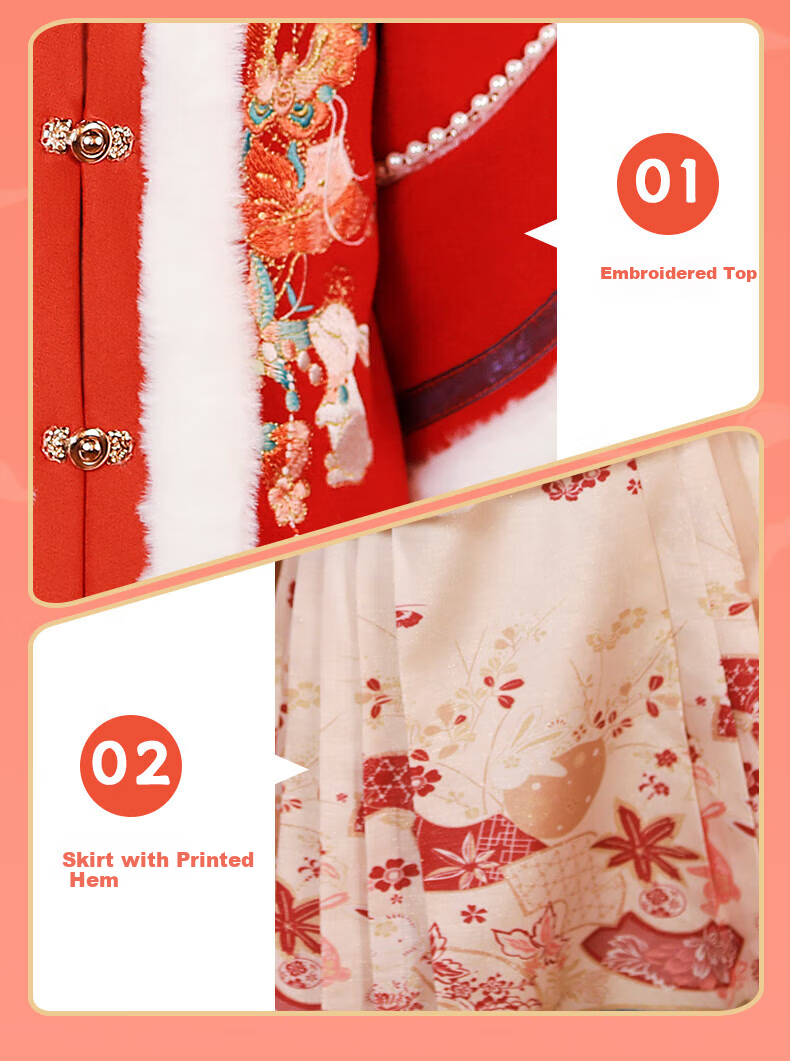 Luomeng Hanfu Girls' Winter New Year Outfit, Children's Thickened Chinese-Style Girls' Ming Dynasty Hanfu Performance Costume, Red, Size 110 13