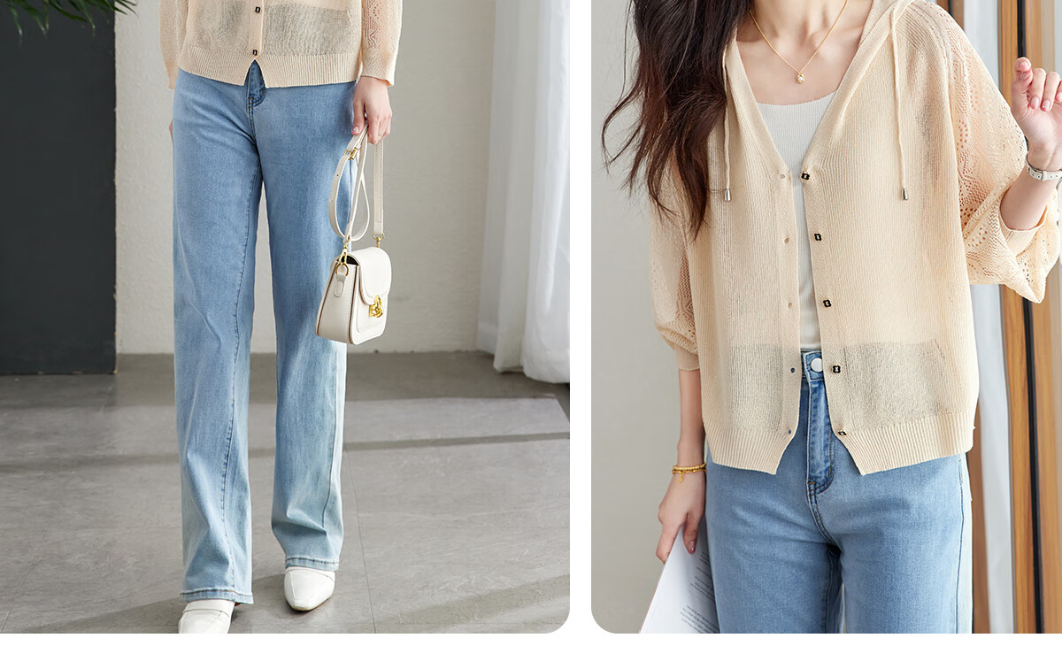 YUZHAOLIN Fashion Ice Silk Knit Cardigan for Women, Thin Outer Layer Short Loose-Fitting Shawl Y52D023 24