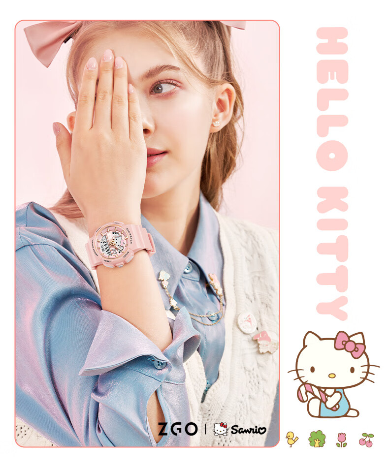 Hello Kitty Student Watch for Girls, Dual Display Sports Electronic Waterproof Luminous Kids Watch, Sanrio 14
