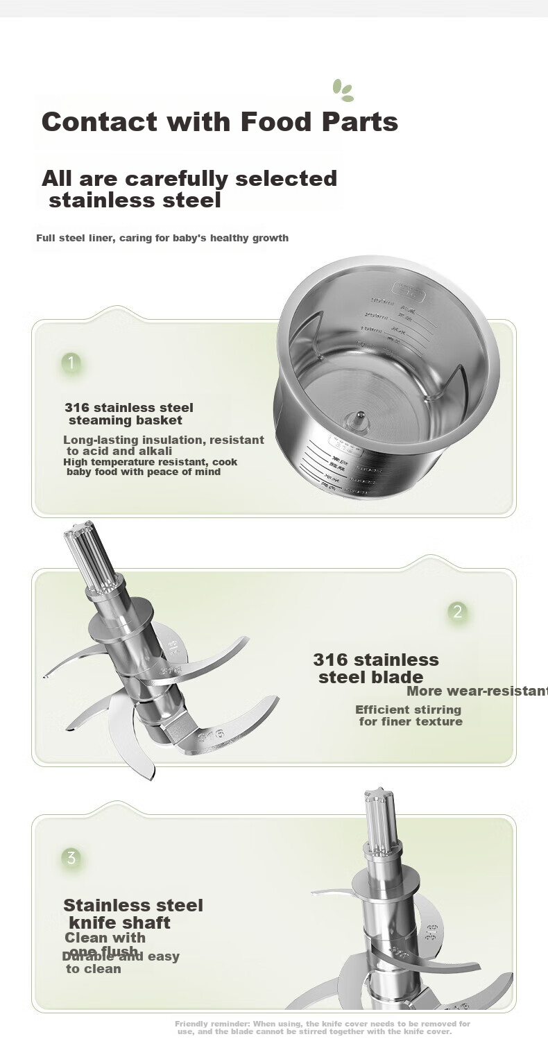 Bear Baby Food Processor Waterless Blending Steaming Cooking Multi-Function Age-Appropriate Puree Maker with Dual Cups 5