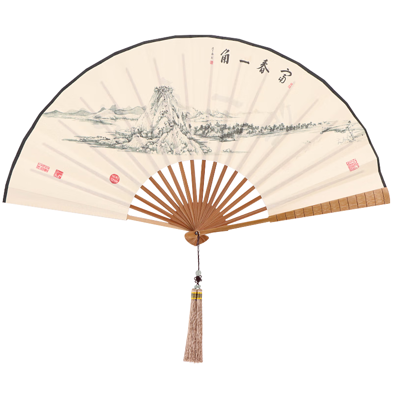 TaTanice 9-Inch Chinese Style Folding Fan Bamboo Handle Jade Bamboo Men's Fan Fuchun Mountain Residence Painting Hanfu Gift