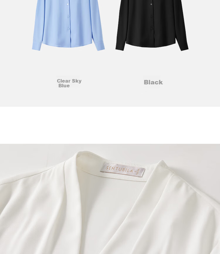 Sentubila Chiffon Blouse for Women, Spring And Autumn Elegant Office V-Neck Shirt, Slimming Loose Long-Sleeve Top, Off-White, M 23
