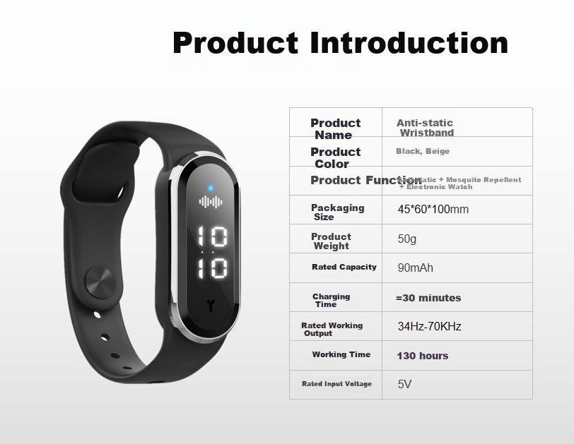 Andatong Anti-Static Wristband, Static Eliminator Human Body Wristband Device, Winter Smart Adult Wireless Bracelet for Men And Women, Gray [Smart Time + Mosquito Repellent] Elegant Black Style 11