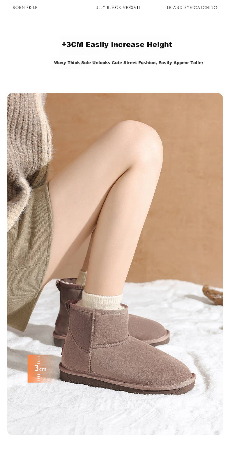 DAPHNE Fleece-Lined Snow Boots for Women, 2025 Winter New Thick Cotton Shoes, Warm Women's Shoes, Flat Cowhide Short Boots 8