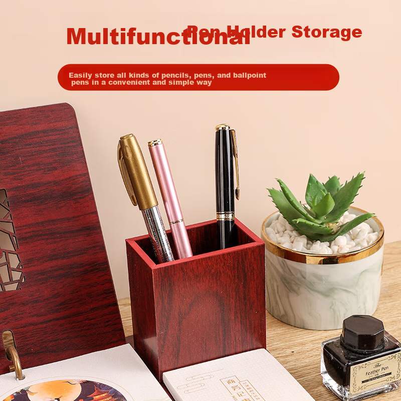 Elifo Dragon Year 2024 Calendar, 2024 Desk Calendar Stand, Office Desk Ornament, Weekly Planner, Office Pen Holder, Business Creative Desktop Memo Pad, Wood Grain Gift Box Set, 2024.1-2024.12 3