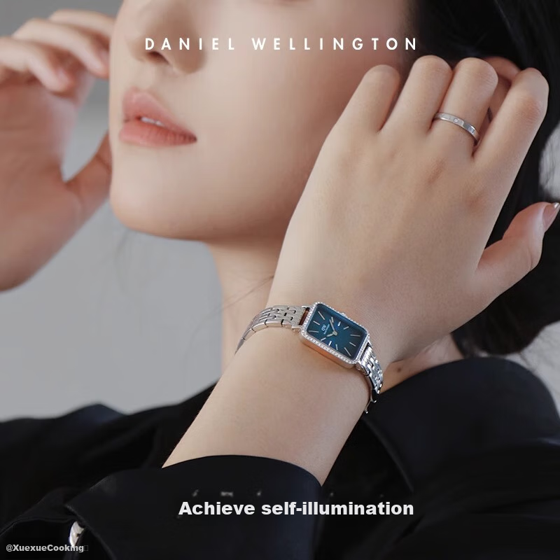DanielWellington [Xu Yan's Choice] DW Women's Watch, Star Ring Small Square Watch with Steel Strap, Birthday Gift for Girlfriend, DW670