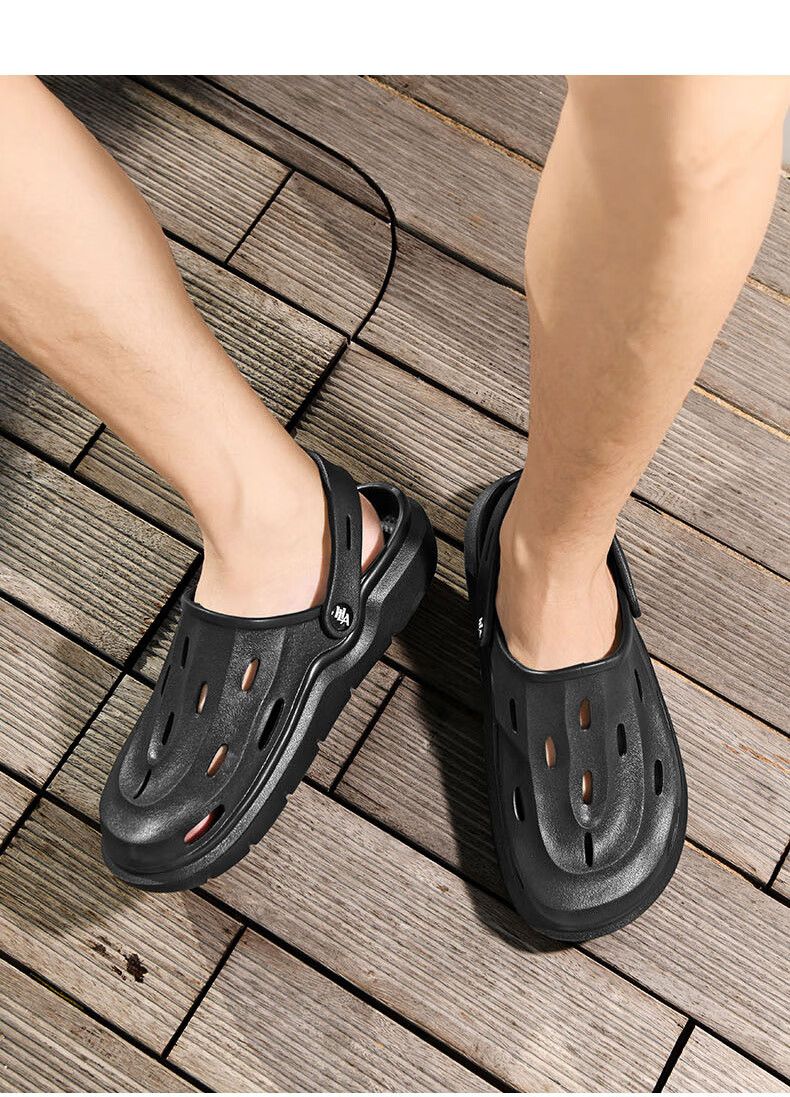 HLA Men's Casual Sandals Hollow Toe Slippers HAALXM2EBK017 Black Size 40/41 (Dual Size) 12