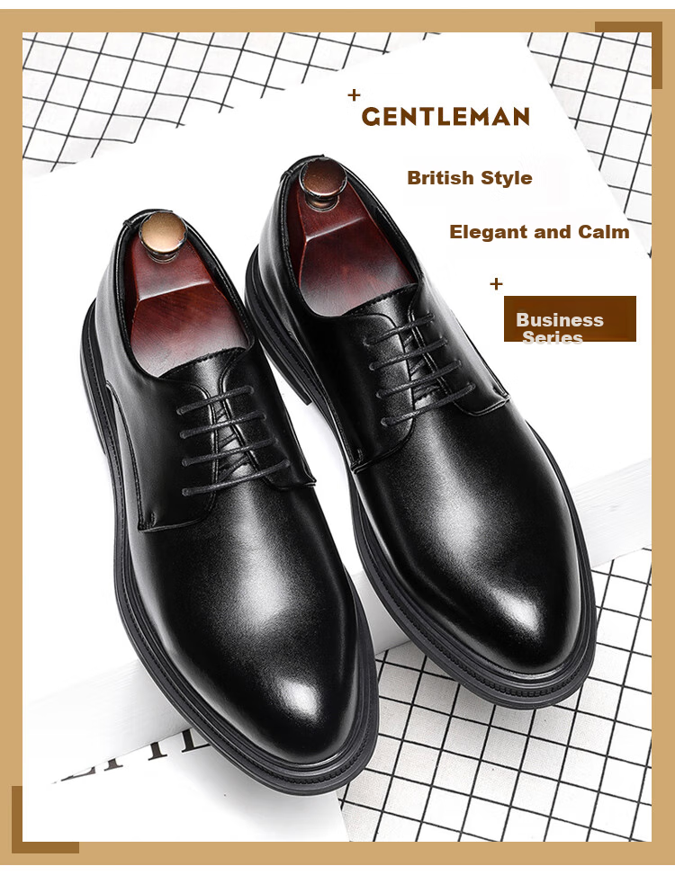 Poitulas Men's Lace-Up Business Casual Shoes, British Style Versatile Thick-Soled Formal Shoes Wedding Shoes for Men 9033 Black Size 38 3