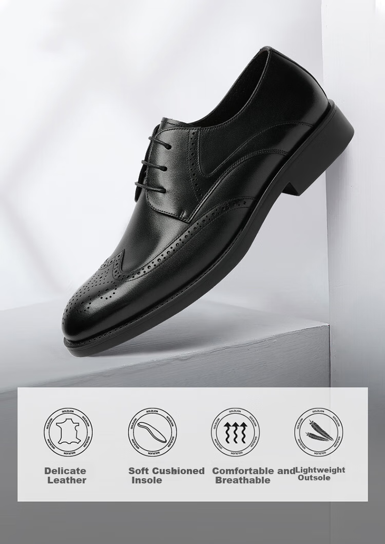 Goldlion Men's Shoes, Urban Formal Wear, Distinctive Carved Leather Shoes, Durable Comfortable Brogue Shoes, 59621018401A, Black, Size 42 1