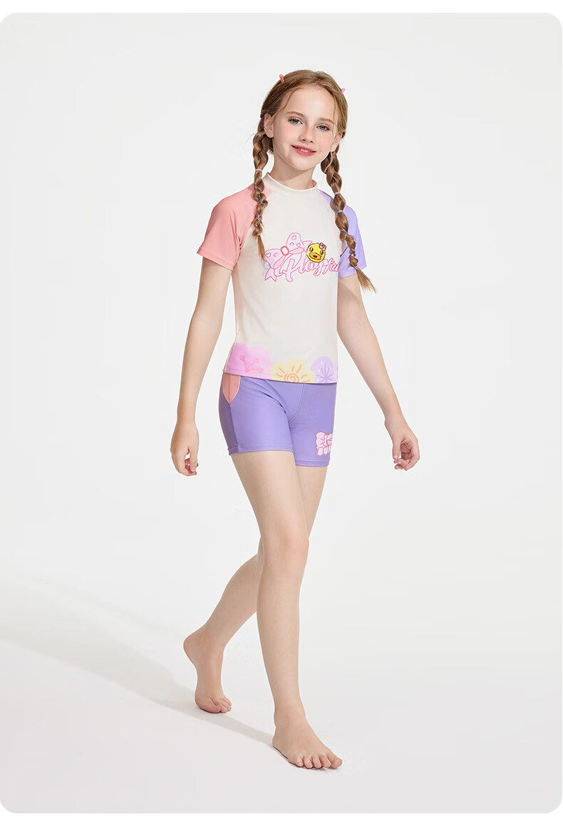 B.Duck Children's Swimsuit for Girls, Cute Printed Short-Sleeve Two-Piece Swimwear, Quick-Dry Vacation Swimwear for Toddlers And Young Childre 3