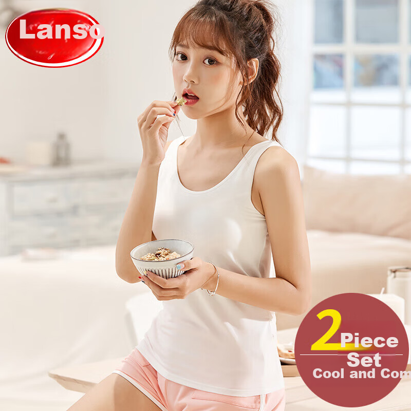LangSha (2-Pack) Women's Camisole Tank Top Undershirt for Layering Or Outer Wear, Workwear Camisole Undershirt, Black 1 White 1 One Size Fits All
