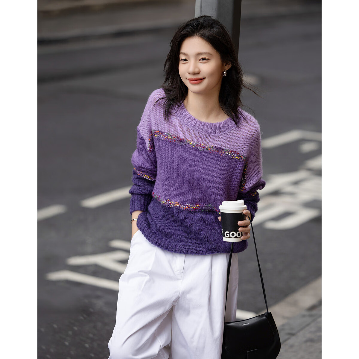 Dme [Containing Wool], Spring And Autumn French Slow Travel Color-Block Sweater, Loose-Fitting, Flattering, Fashionable Knit Top for Wome