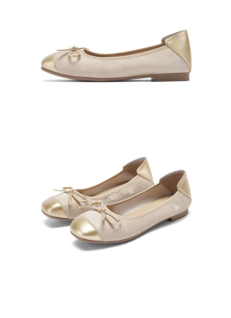 DAPHNE Gentle And Elegant Flat Spring Korean-Style Girls' Shoes with Patchwork Bow And Egg Roll Design, Women's Flats, Apricot Color, Size 40 12