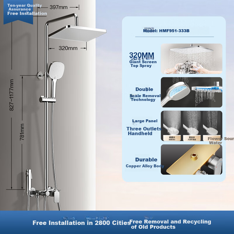 HEGII Shower Head D20, Copper Alloy Descaling Self-Cleaning Storage Shower Head HMF951-333 3