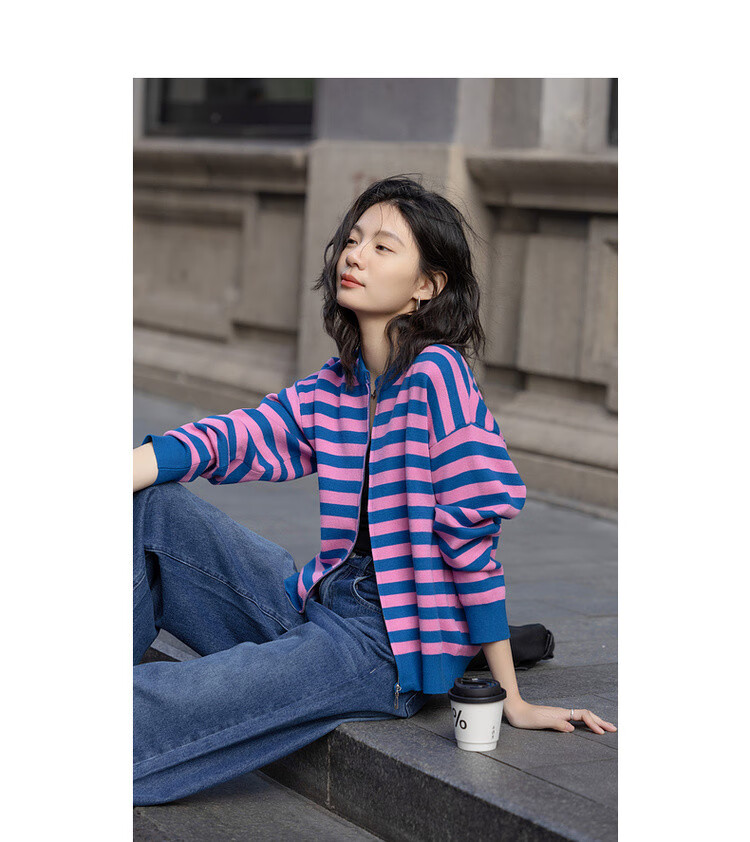 Dme [American Retro Style] Spring Heart-Shaped High Street Striped Cardigan, Comfortable Slimming Knitted Sweater, Women's Top 5