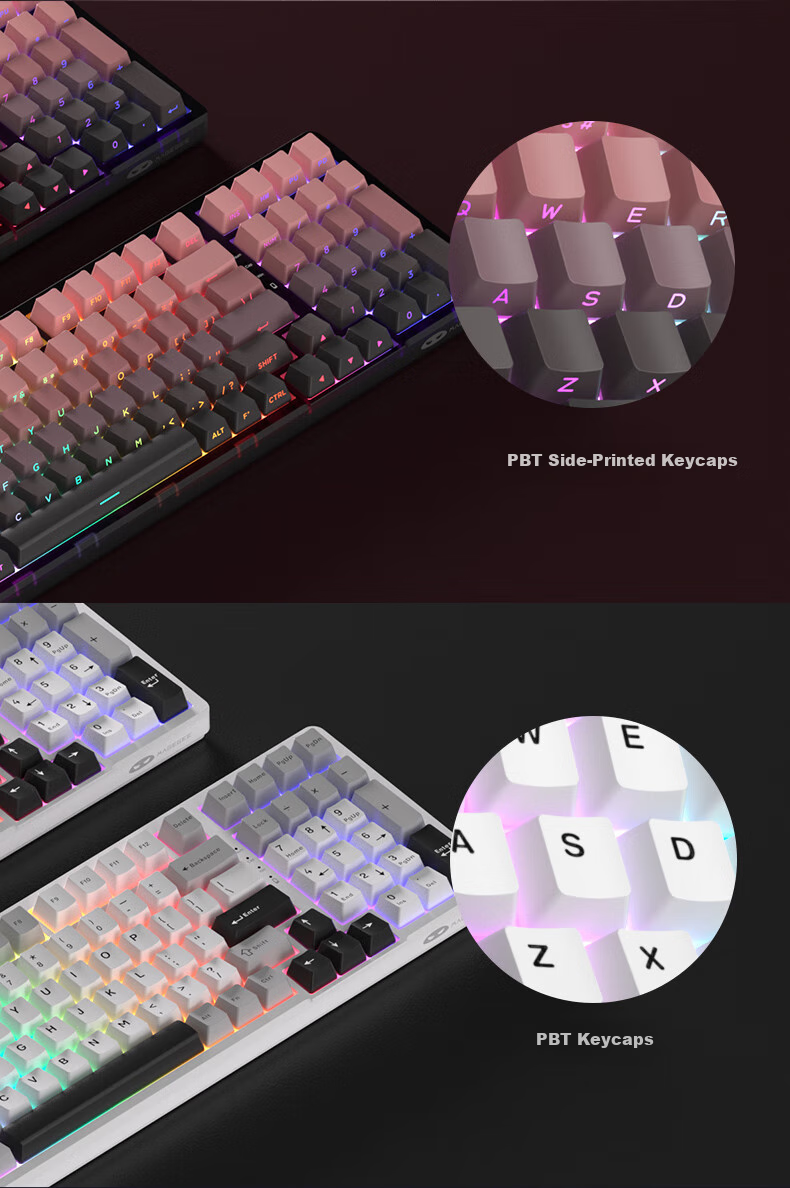 MageGee Light100 Tri-Mode Bluetooth Wireless Keyboard, 99 Keys Hot-Swappable Customizable Keyboard, RGB Translucent Side-Carved Keyboard, Gaming Mechanical Keyboard, Side-Carved Gray, Blue Whale Switches 10
