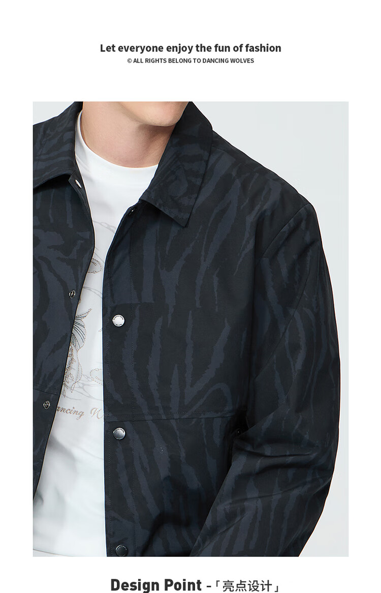 DANCING WOLVES [Trendy All-Over Print] Workwear Lapel Jacket Casual Commuter Coat for Men, 014 Black Blue, 2XL(185) 1