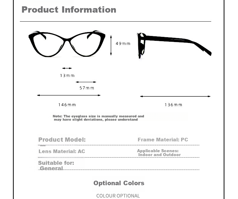 LOVECRAFT Black, Plain Women's Retro Anti-Blue Light Flat Eyeglass Frames, European And American Round Face Ultra-Light Cat Eye Glasses 3