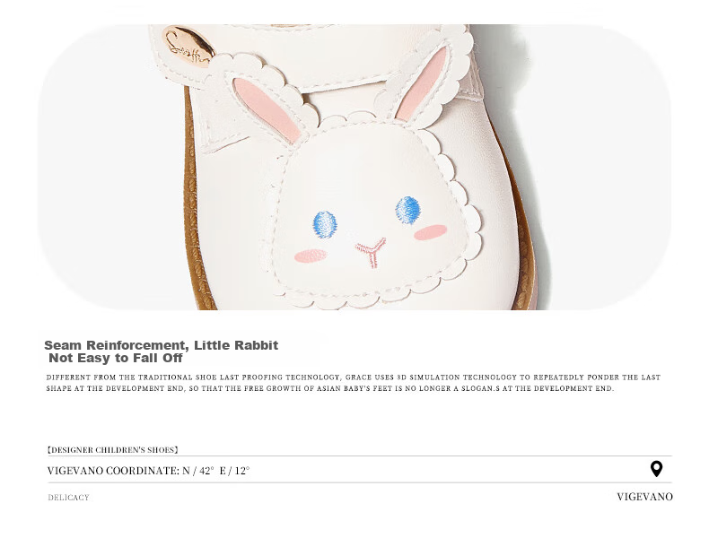 Snoffy Girls' Leather Shoes, Autumn Baby Walking Shoes, Princess Shoes, Cute Little Rabbit Soft-Soled Flats, Angola White, Size 24 8
