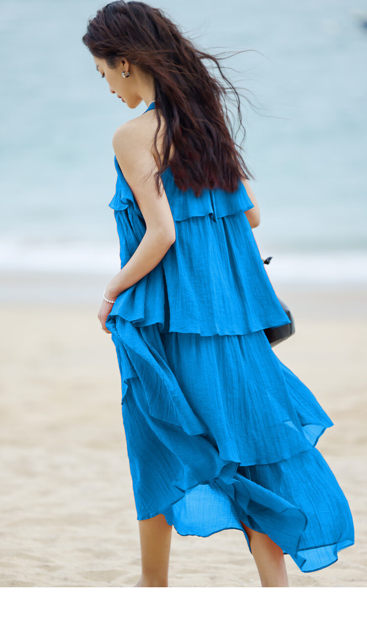 Dme [Heavy Workmanship Layered Spaghetti Strap Dress], Summer Vacation Style, Retro Brick Red, Elegant Cake Skirt 22