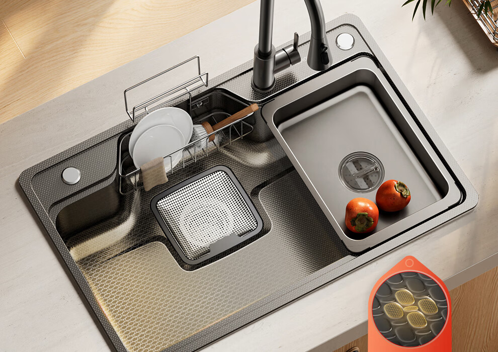 ARROW Kitchen Sink, Large Single Basin, 304 Stainless Steel Vegetable Washing Sink, Gunmetal Gray, [Renovation Subsidy 15%] 4