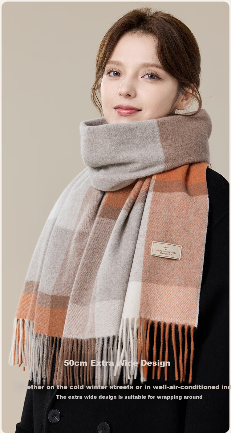 JIUMU Pure Wool Scarf for Women, Autumn And Winter Neck Warmer, Outer Wrap, Warm Shawl, Gift for Women, Mid-Autumn Festival Birthday Present, Gift Box Set 4