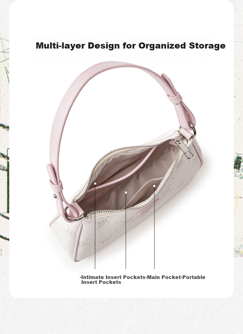 Dickies Shoulder Bag for Women, Crossbody Bag with Detachable Strap, All-Over Floral Print DK Casual Underarm Bag, High-End Handheld Tote in Pink 3