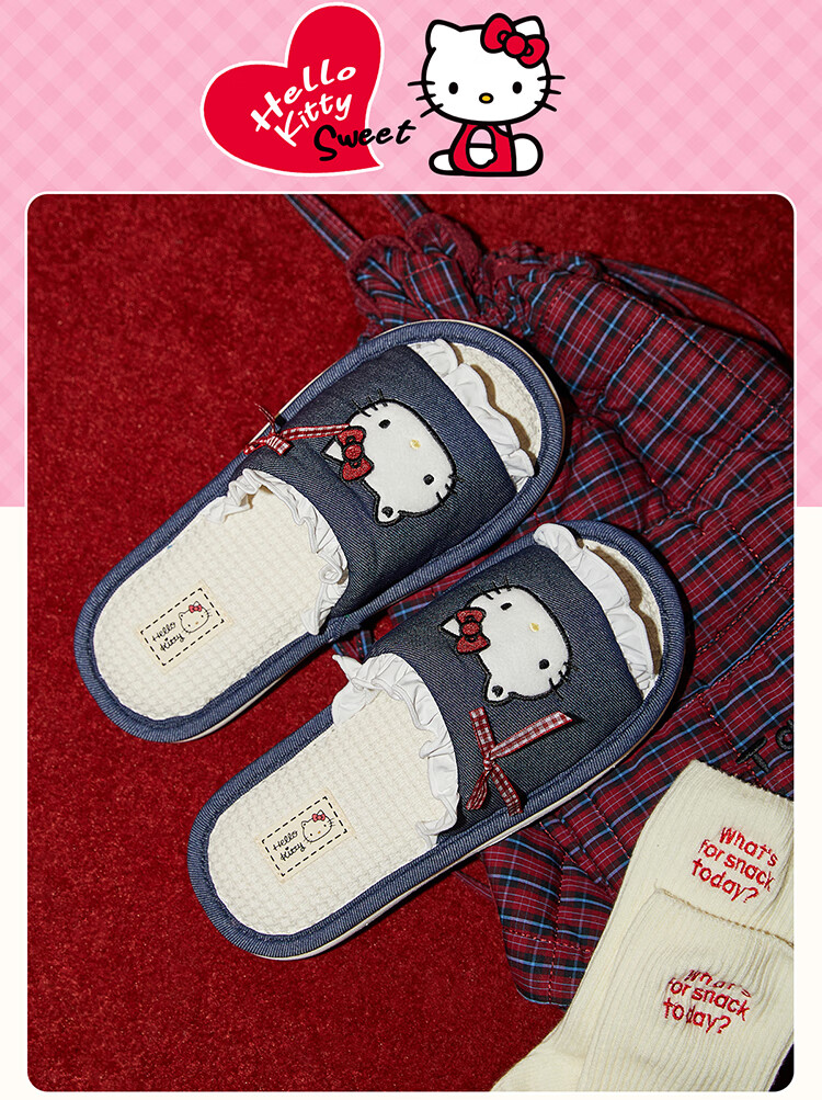 Gukoo Women's Slippers, Spring And Summer HelloKitty New Style Flat Ladies Home Linen Slippers, Dark Denim Blue, Size 36-37 10