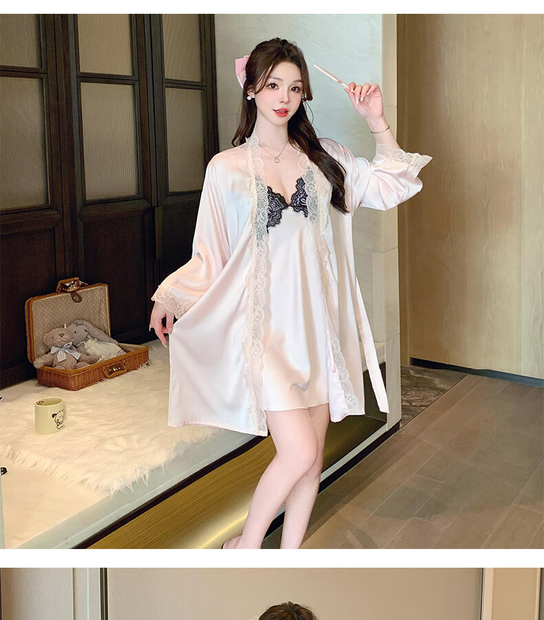 YINSLEEP Summer Thin Purple Elegant Satin Light Luxury Lace Nightgown, French Pure Desire Style Sexy Spaghetti Strap Sleepwear 16